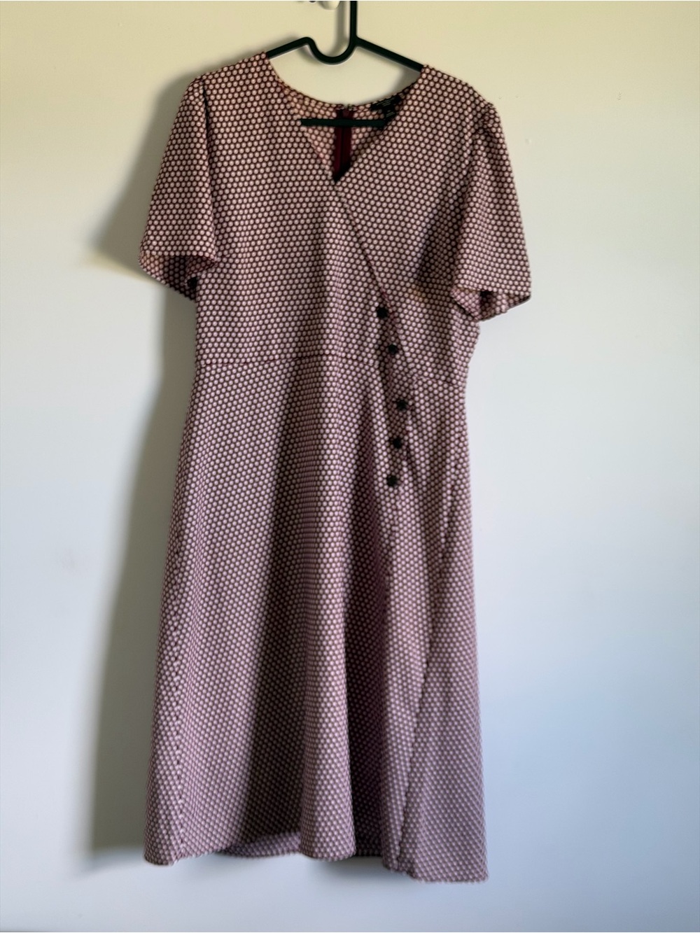 Ann Taylor Pink Dot-Print Short Sleeve Midi Dress